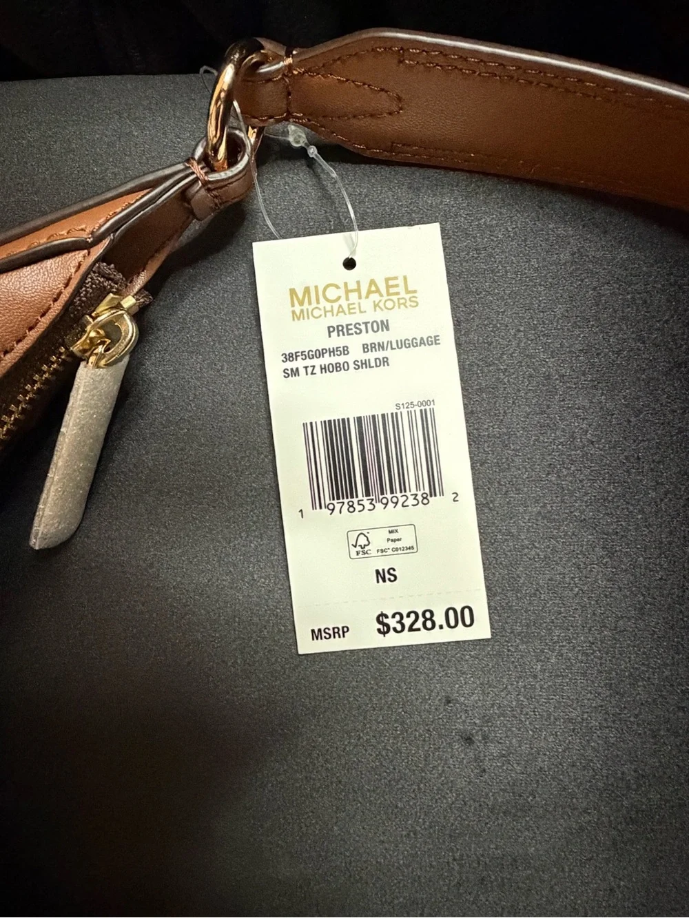 Michael Kors Brown MK Signature Crescent Shoulder Bag